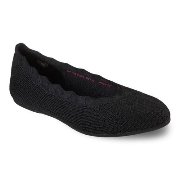 Skechers Cleo 2.0 Love Spell Women Knit Black Flats Scalloped Round Toe Size 7.5 - Picture 1 of 10